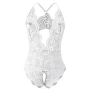 Plus Size Lingerie V Neck Underwears Lace Backless Lanyard Underwears Conjoined Tight Suit Mini