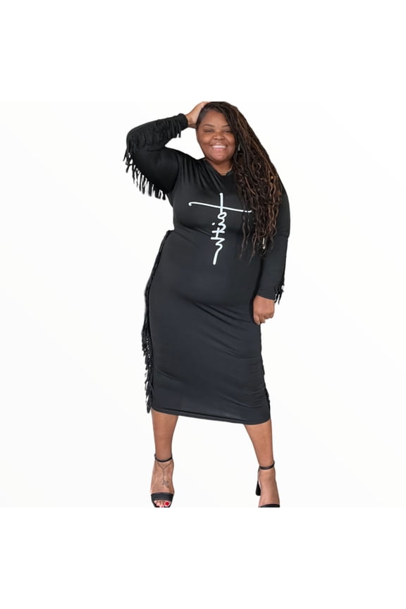 Plus Size Little Black Fringe Dress