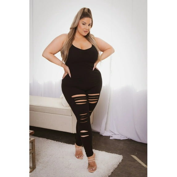 Plus Size Lola 2.0 Destroyed Jumpsuit - Black