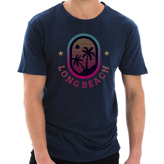 Plus Size Long Beach Graphic Design Vintage Crewneck Tee - Vintage Denim 3XL