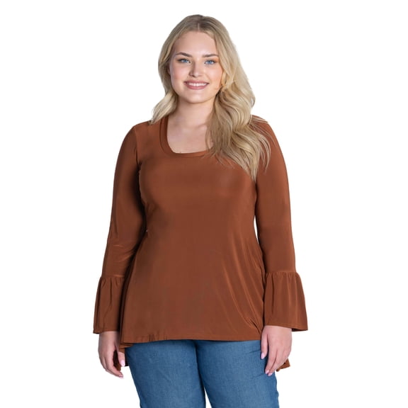 Plus Size Long Bell Sleeve High Low Tunic Top