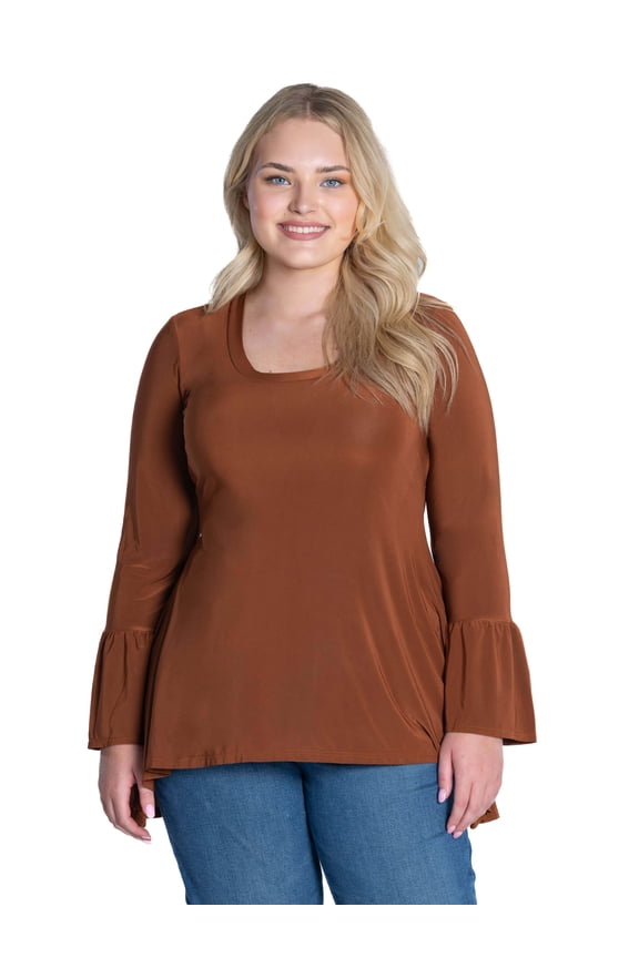 Plus Size Long Bell Sleeve High Low Tunic Top