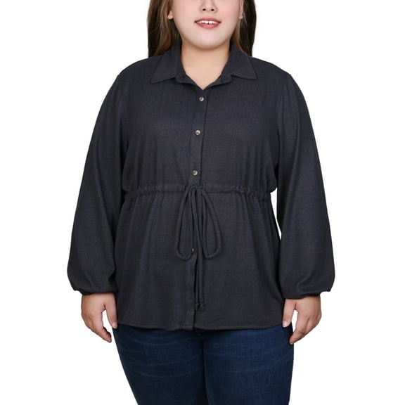 Plus Size Long Dolman Sleeve Drawstring-Waist Tunic Top