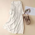 thumbnail image 1 of Plus Size Long Dresses for Spring Ladies Fashion Women Long Sleeve Button V-Neck Dress Solid Dresses Pocket Beige XXL, 1 of 7