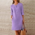 thumbnail image 1 of Plus Size Long Dresses for Fall Women's Button Straight Dress Crewneck Loose Half Sleeve Solid Knee Length Dress Purple XXXL, 1 of 5
