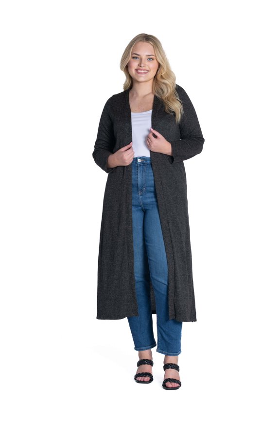 Plus Size Long Duster Open Front Knit Cardigan