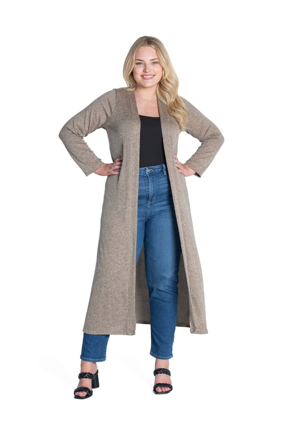 Plus Size Long Duster Open Front Knit Cardigan