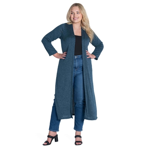 Plus Size Long Duster Open Front Knit Cardigan