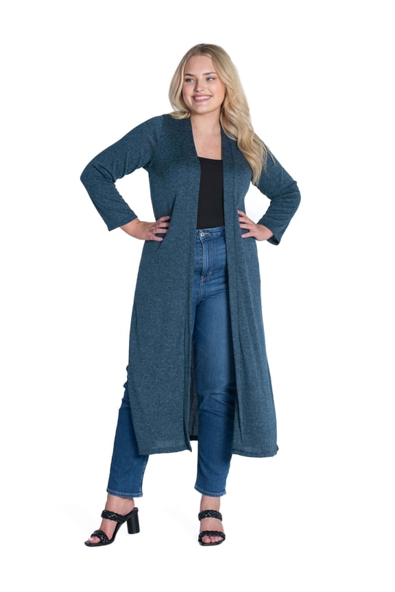 Plus Size Long Duster Open Front Knit Cardigan