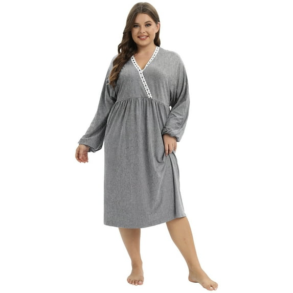 Plus Size Long Nightdress for Women - Women's Nightgown, Sleepshirts V Neck Comfortable Soft Loose Long Sleeve Sleep Shirt Pajama Sleepwear XL-4XL