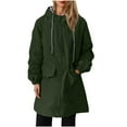 thumbnail image 1 of Plus Size Long Rain Jacket for Women Hiking Sports Zipper Hooded Windbreaker Jackets Outdoor Casual Waterproof Coat Army Green, M, 1 of 7