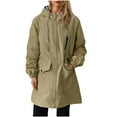 thumbnail image 1 of Plus Size Long Rain Jacket for Women Hiking Sports Zipper Hooded Windbreaker Jackets Outdoor Casual Waterproof Coat Khaki, S, 1 of 7