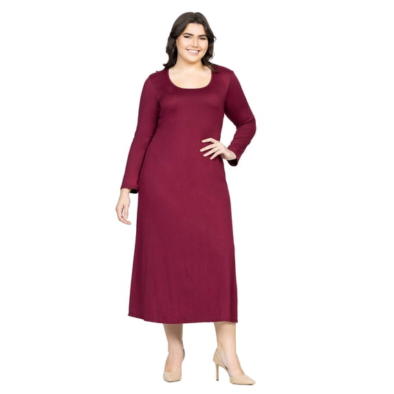 Plus Size Long Sleeve A Line Maxi Dress