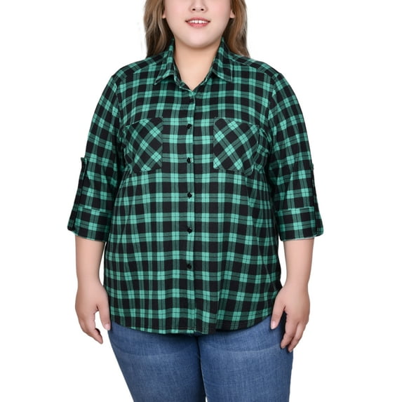 Plus Size Long Sleeve Button Front Tunic Top