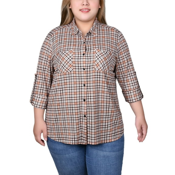 Plus Size Long Sleeve Button Front Tunic Top