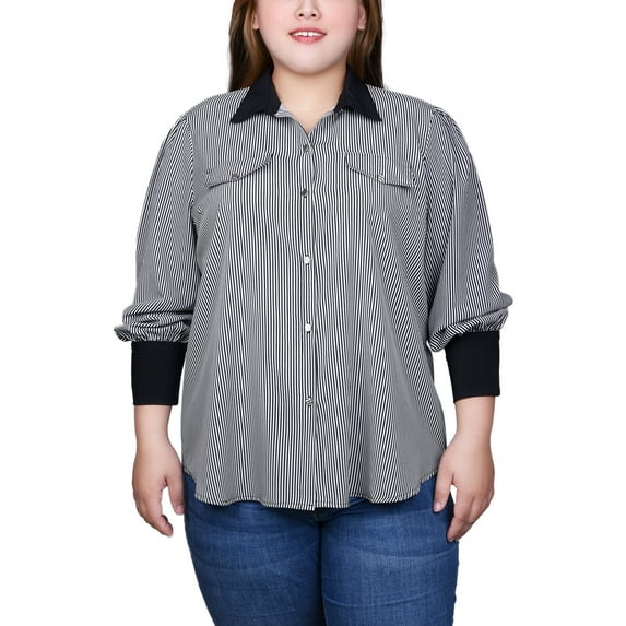 Plus Size Long Sleeve Colorblocked Blouse