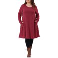 thumbnail image 1 of Plus Size Long Sleeve Dress for Women 2025 Fall Fashion Buttons Side Crew Neck Knit Tunic Dress with Pockets 2X Burgundy, 1 of 6