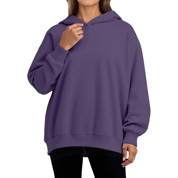 Plus Size Long Sleeve Hooded Sweatshirt Pullover Soft Loungewear Casual Comfort Fit Hoodie For Everyday Wear Womens Ling Hoodies,Dark Purple,L