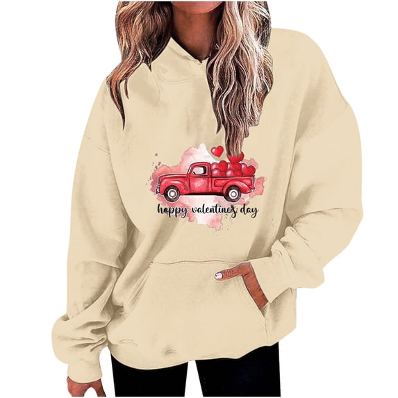Plus Size Long Sleeve Hoodies for Women Fashion Crew Neck Unisex Sweatshirt with Pockets Casual Print Pullover Tops(Beige,M)