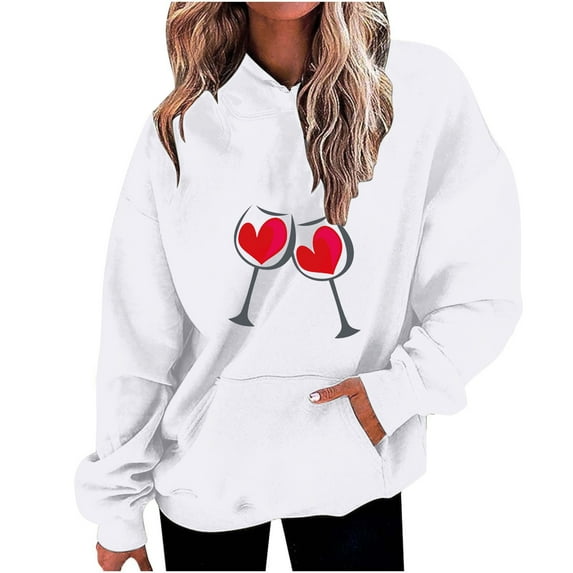 Plus Size Long Sleeve Hoodies for Women Fashion Crew Neck Unisex Sweatshirt with Pockets Casual Print Pullover Tops(White,XXL)