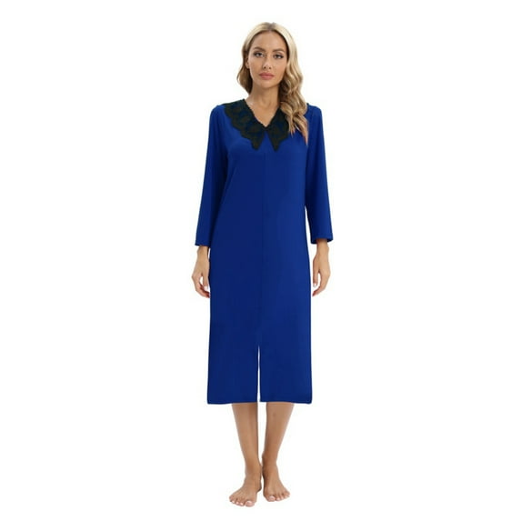 Plus Size Long Sleeve Nightgowns for Women - Long Sleeve Lace Collar Comfortable Soft Pajama Sleepwear S-XXL