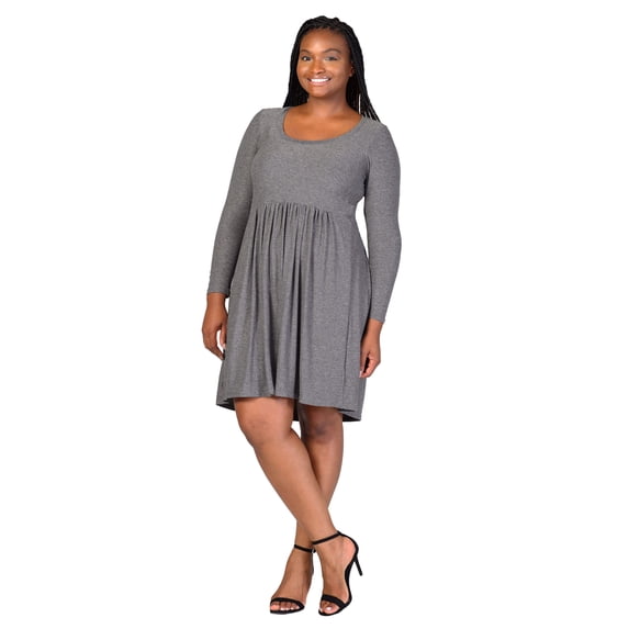 Plus Size Long Sleeve Pleated Babydoll Dress