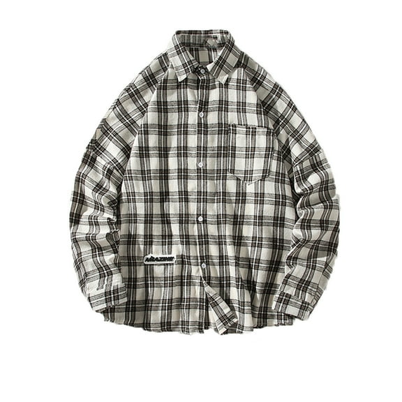 Plus Size Long Sleeve Shirts for Men Lapel Plaid Printed Button Blouse Winter Casual Loose Jackets