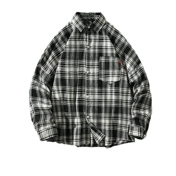 Plus Size Long Sleeve Shirts for Men Lapel Plaid Printed Button Blouse Winter Casual Loose Jackets