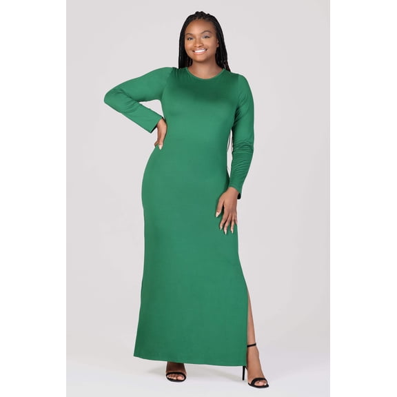 Plus Size Long Sleeve Side Slit Fitted Maxi Dress