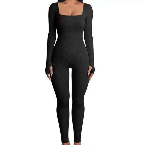 Plus Size Long Sleeve Square Neck Full Body Shapewear Bodysuit