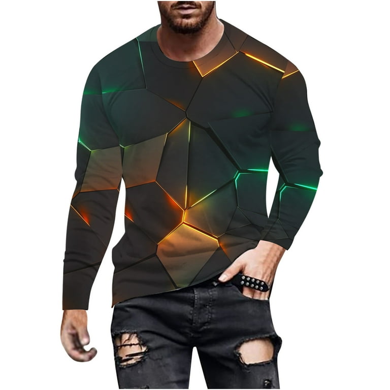 Plus Size Long Sleeve Sweatshirt for Men Crew Neck Tie-Dye Printed