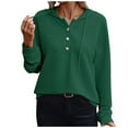 thumbnail image 1 of Plus Size Long Sleeve T-Shirts for Women Loose Fitting Button Up Round Neck Shirts Casual Solid Color Basic Blouses Tops,Green 1,XL, 1 of 5