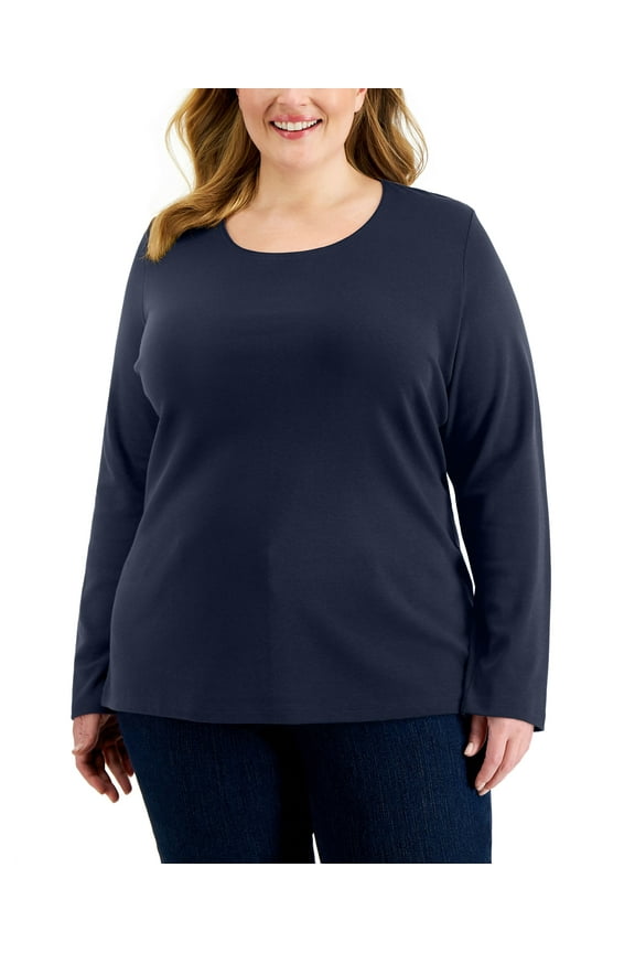 Plus Size Long Sleeve Top Intrepid Blue 3X
