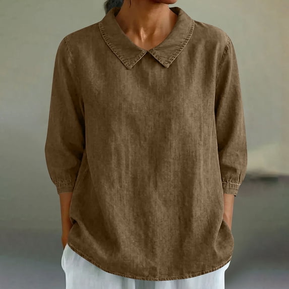 Plus Size Long Sleeve Tops For Women 3/4 Sleeve Collared Blouses For Women Casual Fall Tops Pullover Shirts Womens Plus Size Tunic