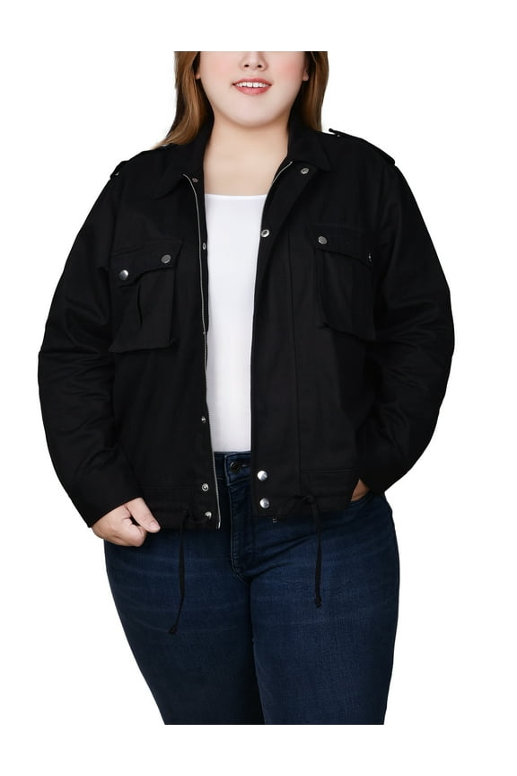 Plus Size Long Sleeve Twill Jacket