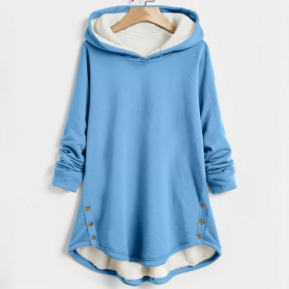Plus Size Long Thermal Hoodie Sweater Tops with Sherpa Fleece Lined, Yes I'm Still Freezing Casual Warm Pullovers (XX-Large, Sky Blue 01)
