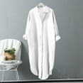 thumbnail image 1 of Plus Size Long Tops for Women Button Up Linen Shirt Dress Casual Loose Long Sleeve Lapel Neck Swimwear Coverup (X-Large, White), 1 of 5