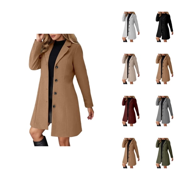 Plus Size Long Trench Coat With Notched Lapel Slim Fit Winter Blend Overcoat For Fashionable Ladies