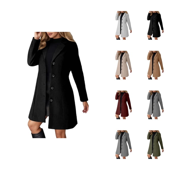 Plus Size Long Trench Coat With Notched Lapel Slim Fit Winter Blend Overcoat For Fashionable Ladies