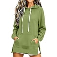 thumbnail image 1 of Plus Size Long Women's Fashion Hoodie with Pockets | Comfy Fleece Sweatshirt, High-Low Hem Pullover, Casual Loose Fit，Work & Travel & Everyday Wear Outfits，Fall Winter Clothes, Army Green, XXL, 1 of 6