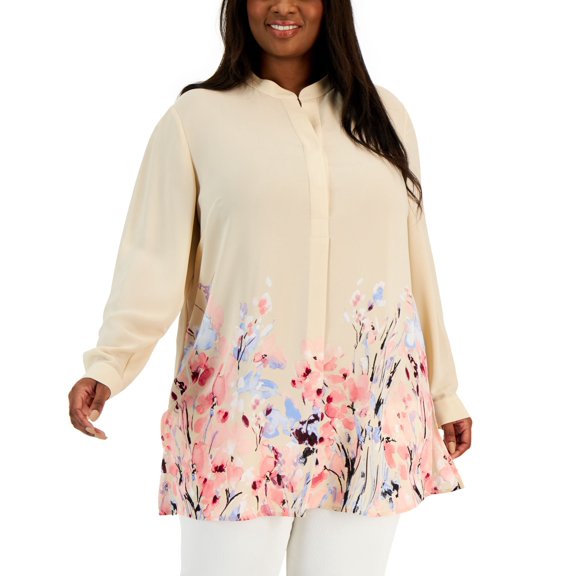 Plus Size Longer Length Nehru Tunic Crema Multi 0X