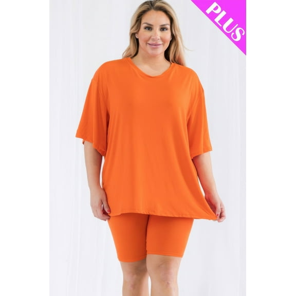 Plus Size Loose Fit Top & Biker Shorts Set