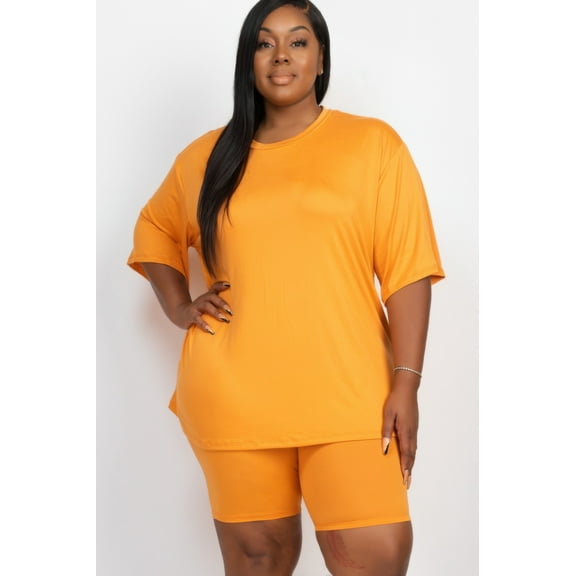 Plus Size Loose Fit Top & Biker Shorts Set