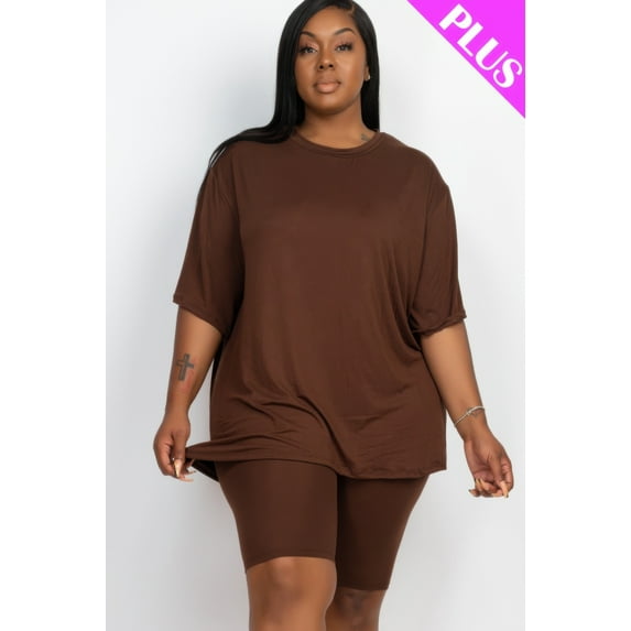 Plus Size Loose Fit Top & Biker Shorts Set