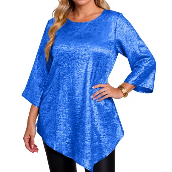 Plus Size Loose Fit Top For Women Fashion Casual Solid Color Round Neck 3/4 Sleeve Irregular Hem Tops Elegant Party Top Ropa Para Mujer