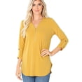 thumbnail image 1 of Plus Size Loose Fitting 3/4 Sleeve Zippered Blouse Top 1x,2x, 3x, 1 of 1