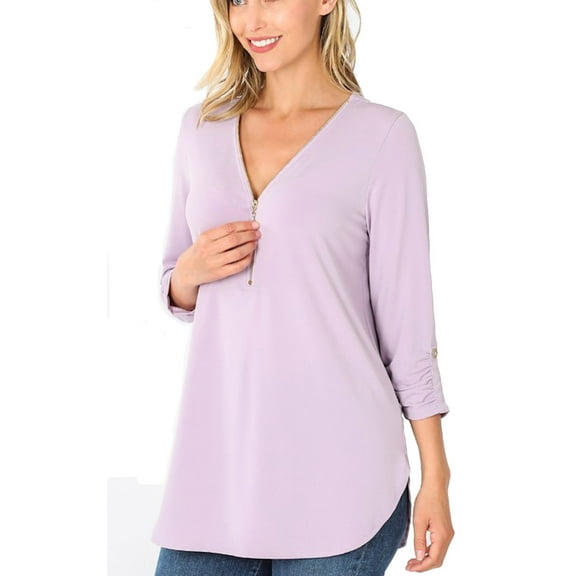 Plus Size Loose Fitting 3/4 Sleeve Zippered Blouse Top 1x,2x, 3x