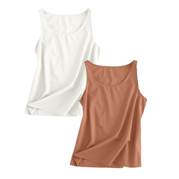 Plus Size Loose Linen Strapless Tank Top, Suitable for Outerwear, Womens Workout O Neck Sleeveless Breathable Tank Casual Tops Shirt White 2, Xxl