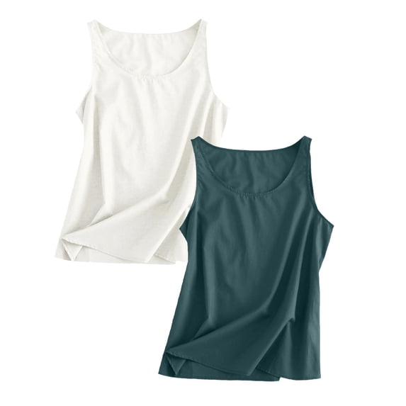 Plus Size Loose Linen Strapless Tank Top, Suitable for Outerwear, Womens Workout O Neck Sleeveless Breathable Tank Casual Tops Shirt White 3, M