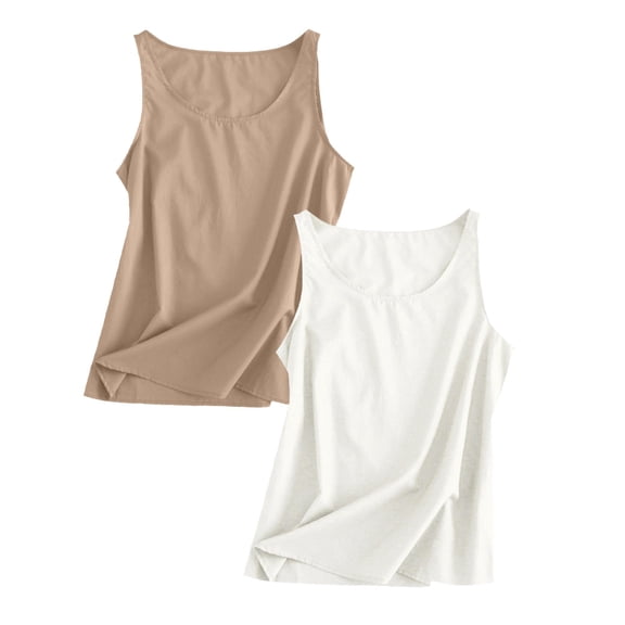 Plus Size Loose Linen Strapless Tank Top, Suitable for Outerwear, Womens Workout O Neck Sleeveless Breathable Tank Casual Tops Shirt White 4, Xxl